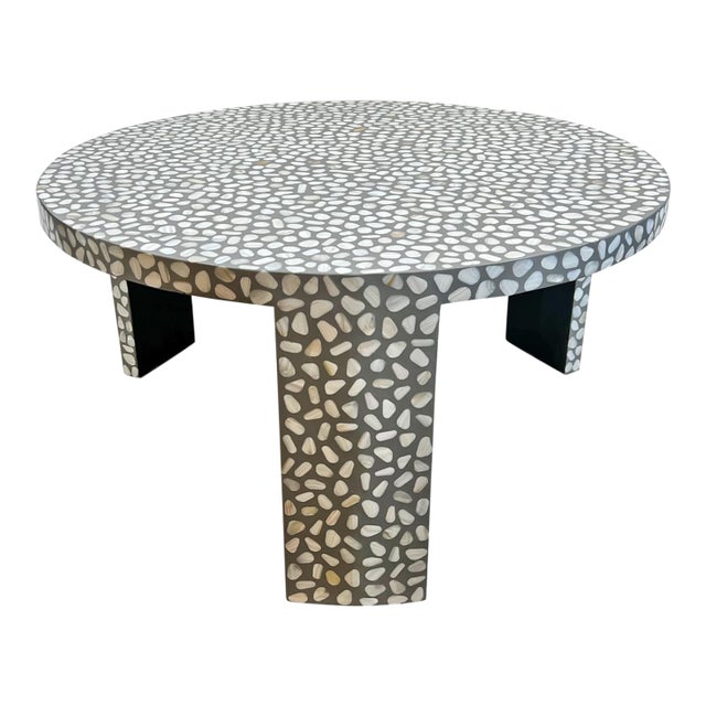 Vintage Grey Pebble Mother of Pearl Coffee Table For Sale