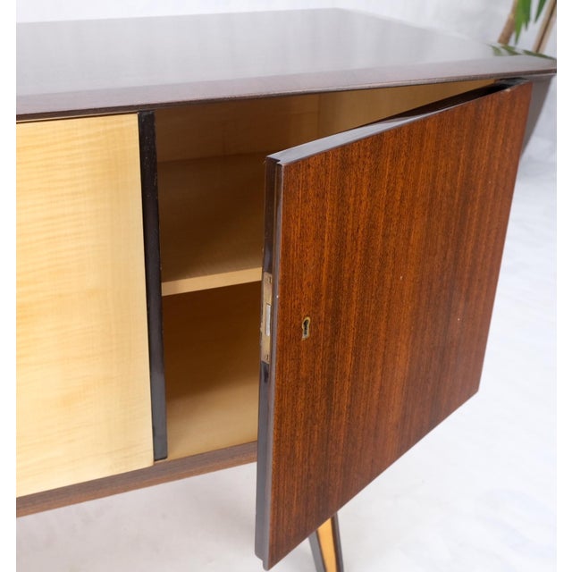 Brown German Art Deco Mid-Century Modern High Gloss 3 Door Petit Credenza Chest For Sale - Image 8 of 12