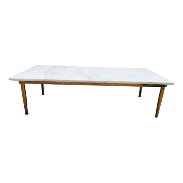 Brass and Carrara Marble Coffee Table, 1970s For Sale