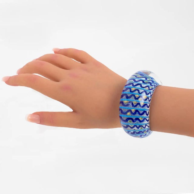 Christophe Gallard Massive Lucite Bracelet with Blue and Gold Decor For Sale - Image 9 of 9