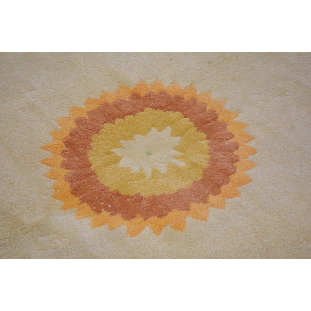 Art Deco Vintage Chinese Art Deco Knotted Wool Rug, Round For Sale - Image 3 of 4