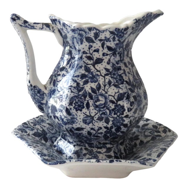 Mid 20th Century Blue & White Rose Chintz Ware Enesco, Japan