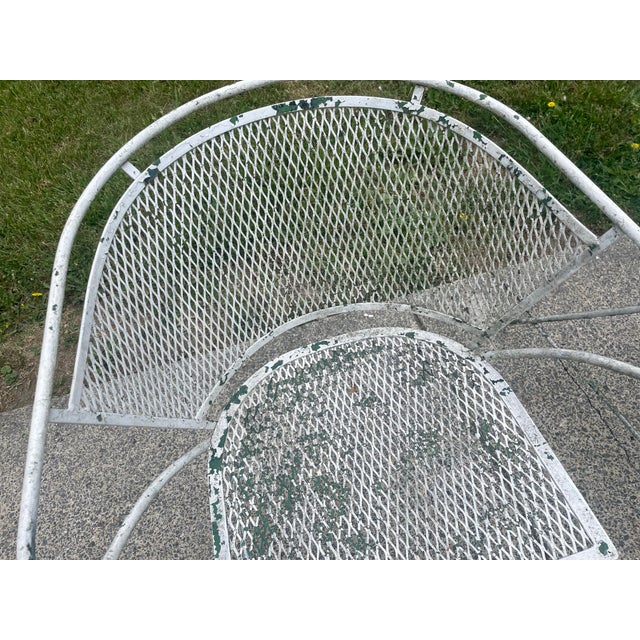 Mid 20th Century Set of 3 Wrought Iron Garden Patio Chairs Mesh Seats Backs Att Russell Woodard For Sale - Image 5 of 12