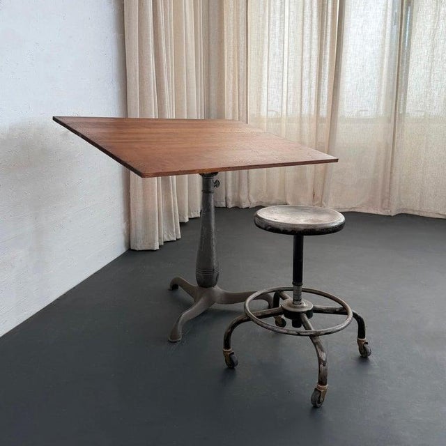 Early 20th Century Industrial Chestnut and Cast Iron Drafting Table For Sale - Image 12 of 12