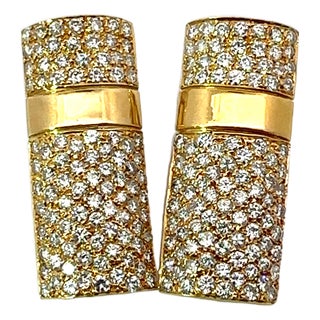 Vintage Diamond Earrings 4.52 Carats 18k Yellow Gold - Signed Hs, Pair For Sale