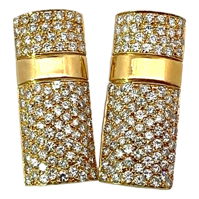 Vintage Diamond Earrings 4.52 Carats 18k Yellow Gold - Signed Hs, Pair For Sale