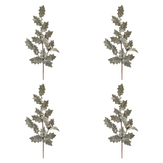 Rustic Glittered Holly Leaf Spray (Set of 4) For Sale - Image 3 of 3