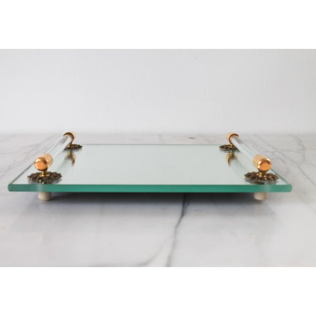Hollywood Regency Vintage Rectangular Mirror & Brass Vanity / Perfume Tray For Sale - Image 3 of 9