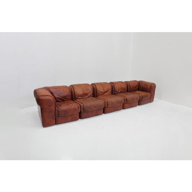 Vintage Seven Modular Sofa in Cognac Leather from Salotti, Italy, 1970s, Set of 5 For Sale - Image 13 of 14