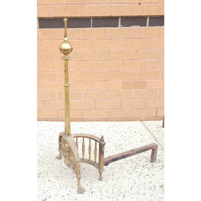 Early 20th Century Early 20th Century Tall French Empire Brass and Iron Andirons, Pair For Sale - Image 5 of 7