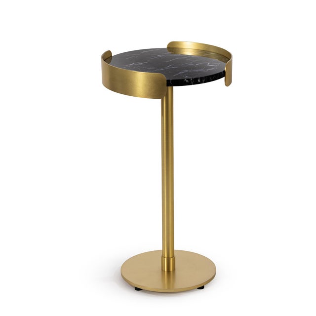 Pedros Round Drink Table, Brass/Black Marble For Sale In Detroit - Image 6 of 6