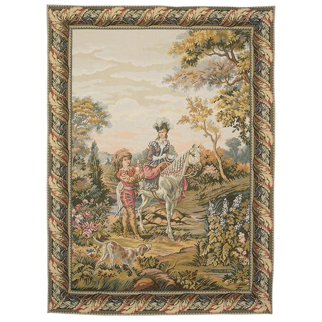 Featuring a noble lady riding by the shores of a lake, this rustic scene evokes the tranquil atmosphere of a northern...