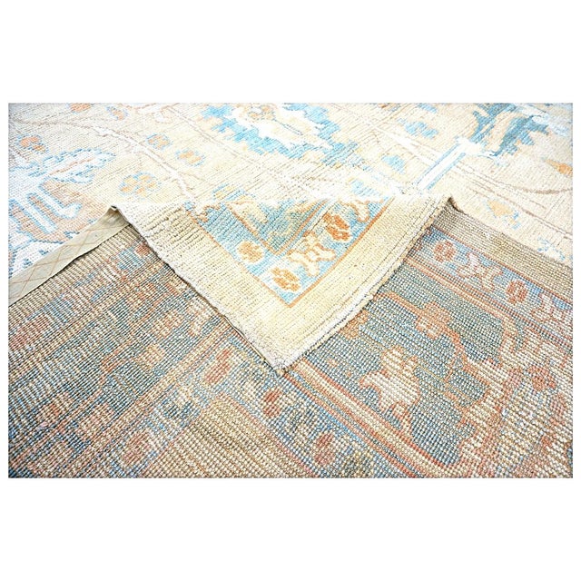 Textile Turkish Donegal Wool & Hemp 11X15 Tan and Blue Handmade Area Rug #1140234 For Sale - Image 7 of 8