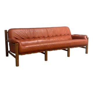 Brutalist Brazilian Leather Lounge Sofa, Germany, 1960s For Sale