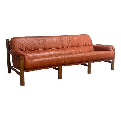 Brutalist Brazilian Leather Lounge Sofa, Germany, 1960s For Sale