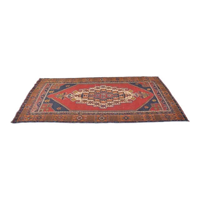 Red & Nvy Blue Vintage Floral Carpet For Sale