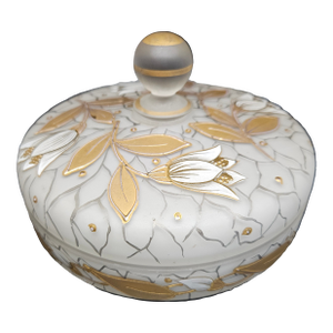Vintage Handpainted Gold White Milk Glass Candy Dish, Germany