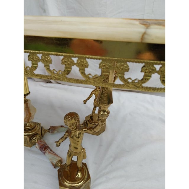 1970s Vintage Hollywood Regency Coffee Table in Green Onix Marble and Decorative Brass, 1970s For Sale - Image 5 of 9