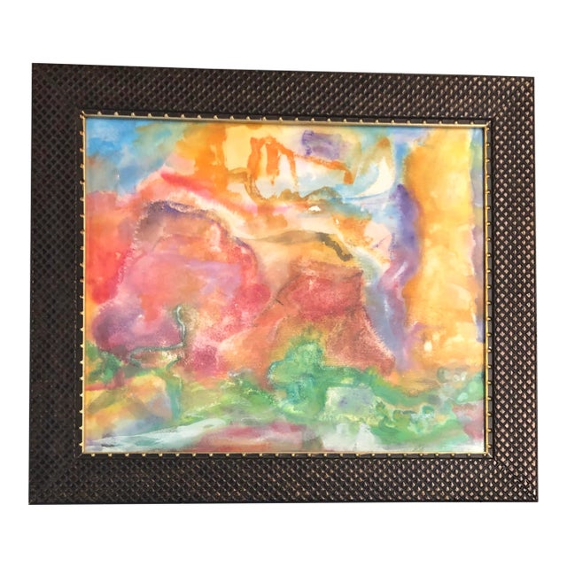 Vintage Original Abstract Watercolor Painting Framed For Sale