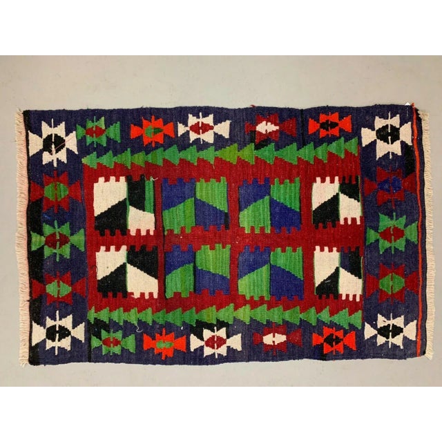 Small Vintage Turkish Square Kilim Rug For Sale - Image 3 of 7