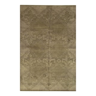 10x14 Trara Bespoke Beige Damask Contemporary Hand Knotted Wool Carpet Rug For Sale