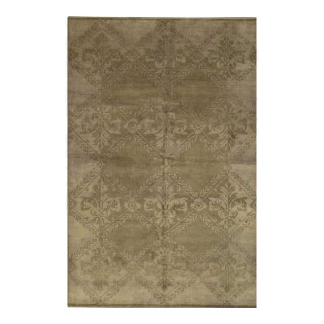10x14 Trara Bespoke Beige Damask Contemporary Hand Knotted Wool Carpet Rug For Sale