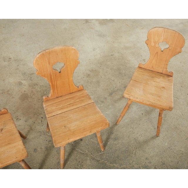 Late 19th Century Set of Four 19th Century Primitive Swedish Folk Art Pine Chairs For Sale - Image 5 of 12