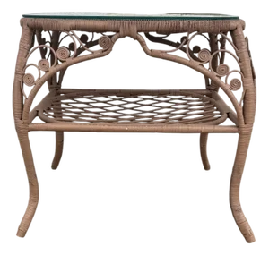 Mid 20th Century 2 Wicker End Table With Glass Top