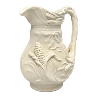 Vintage Beige Bisque Porcelain Corn Pitcher the Brooklyn Museum & Mma For Sale