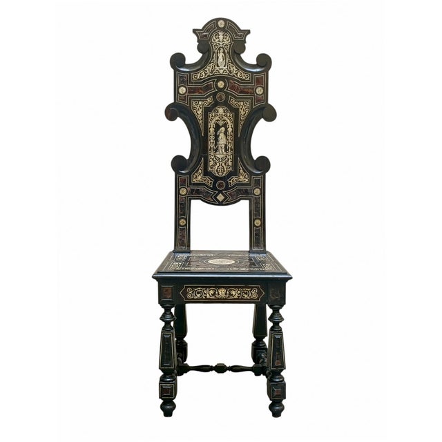 Antique Wooden Chair with Grotesque Inlays and Ivory Figures by Ferdinando Pogliani, Italy, 1890s For Sale - Image 3 of 10