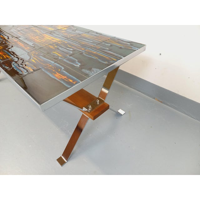 Blue Vintage Coffee Table in Ceramic, Chrome Metal and Wood, 1960s For Sale - Image 8 of 18