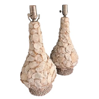 Vintage Oyster Shell Encrusted Table Lamps-a Pair For Sale