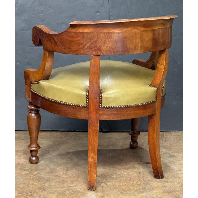 19th Century Louis Philippe Desk Armchair or Fauteuil De Bureau of Leather and Turned Walnut For Sale - Image 5 of 15