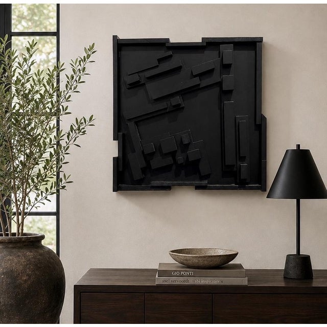 Brutalist Brutalist Black Relief Wall Sculpture — Relief Study No. 01, Studio-Made Geometric Panel For Sale - Image 3 of 3