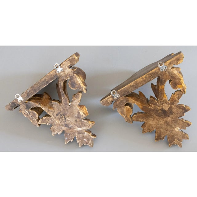Wood Vintage Italian Giltwood Roses Wall Brackets Shelves - a Pair For Sale - Image 7 of 8