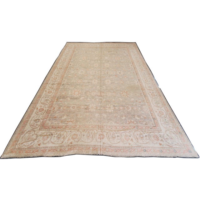 Antique Oushak Carpet, Handmade Turkish Oriental Rug, Beige, Taupe, Soft Gray For Sale - Image 17 of 18
