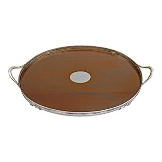 Edwardian Mahogany Oval Tray Silverplate Wood Tray Maple & Co London For Sale