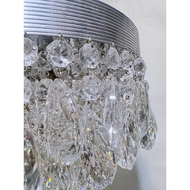 Vintage Mid-Century Modern Reeded Chrome Tiered Crystal Chandelier For Sale In New York - Image 6 of 10