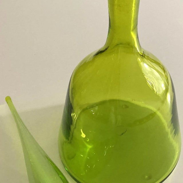 1960s Vintage Blenko Decanter With Stopper, Design by Wayne Husted, Olive Green For Sale - Image 5 of 8