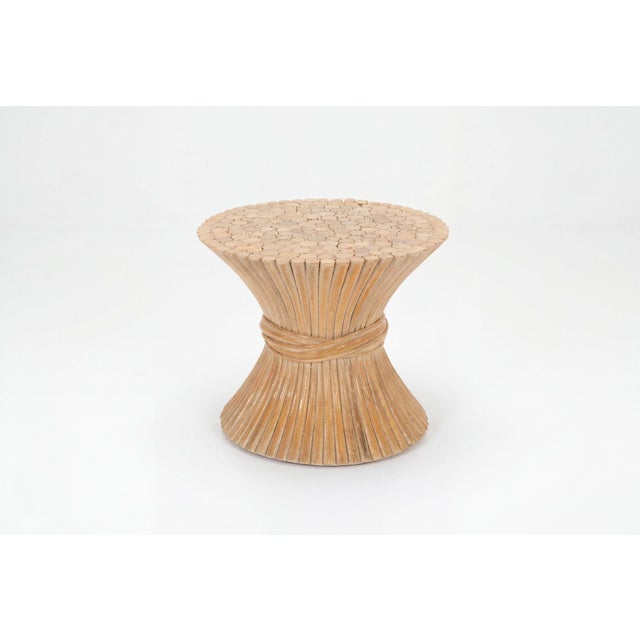 John McGuire “Sheaf of Wheat” End Table 1975c. Sculptural end table by McGuire, constructed from bundled bamboo in the...