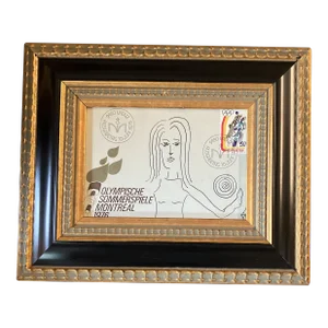 Contemporary Original Judy Henn “First Day Playing Ball” Ink Drawing/Collage Framed