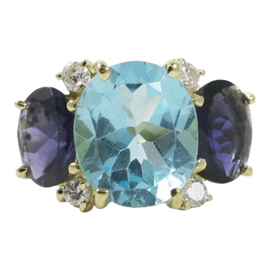 Christina Addison Large Gum Drop™ Ring With Blue Topaz and Iolite and Diamonds