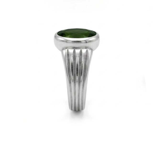 Not Yet Made - Made To Order Peridot Oval Cut Signet Ring, Men's Statement Ring Us 7 For Sale - Image 5 of 5