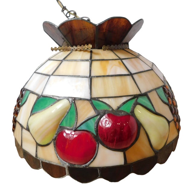 Vintage Slag Glass Pendant Light Fruit Motif For Sale