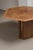 Geometrically shaped dining table produced around 1970. This 6-sided dining table has a central base in burl wood veneer...