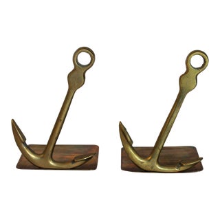 Pair of Vintage Brass Anchor Bookends For Sale
