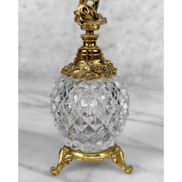 Glass Vintage Victorian Gold Ormolu Crystal Vanity Perfume Bottle For Sale - Image 7 of 9