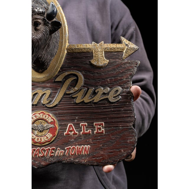 American Simon Pure Beer Ale Buffalo Head Advertising Sign For Sale - Image 3 of 7