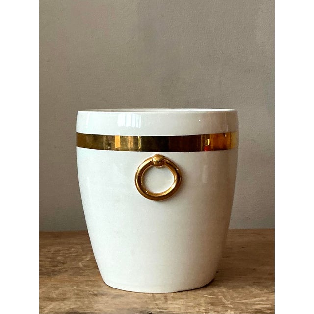 Mid 20th Century Vintage Boho Italian Glazed Ceramic.Gold Rings Cache Pot For Sale - Image 5 of 11