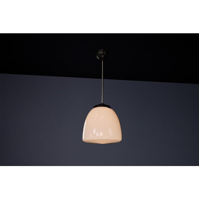 Bauhaus Opaline and Bakelite Pendant Lamp, Czech Republic, 1950s For Sale - Image 6 of 9